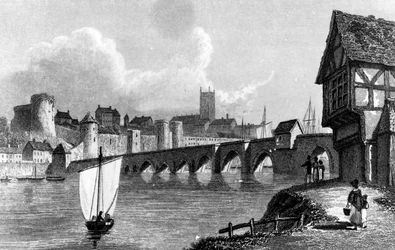 Castello e città di Limerick, inciso da E. Finden, 1829